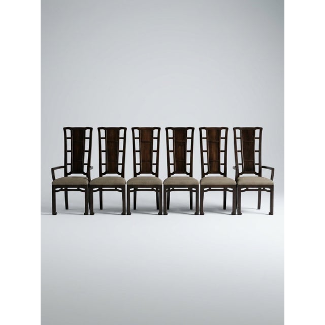 Chinoiserie Set of 6 Brown Chin Hua Chinoiserie Dining Chairs For Sale - Image 3 of 3