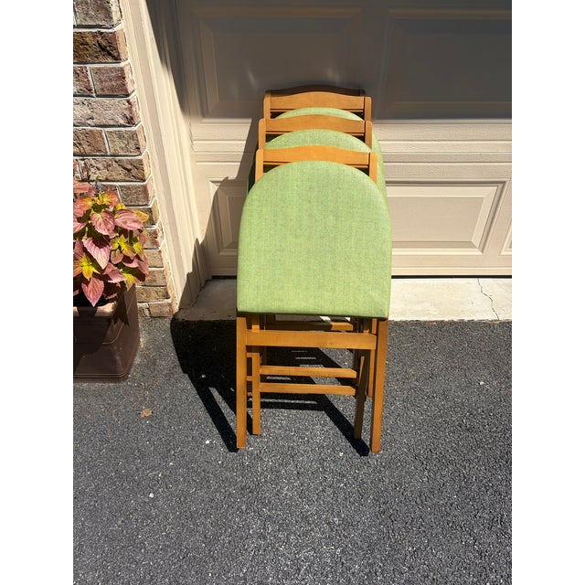 Wood 1950s Mid-Century Stakmore Lyre Back Folding Chairs - Set of 4 (With Original Labels) For Sale - Image 7 of 9