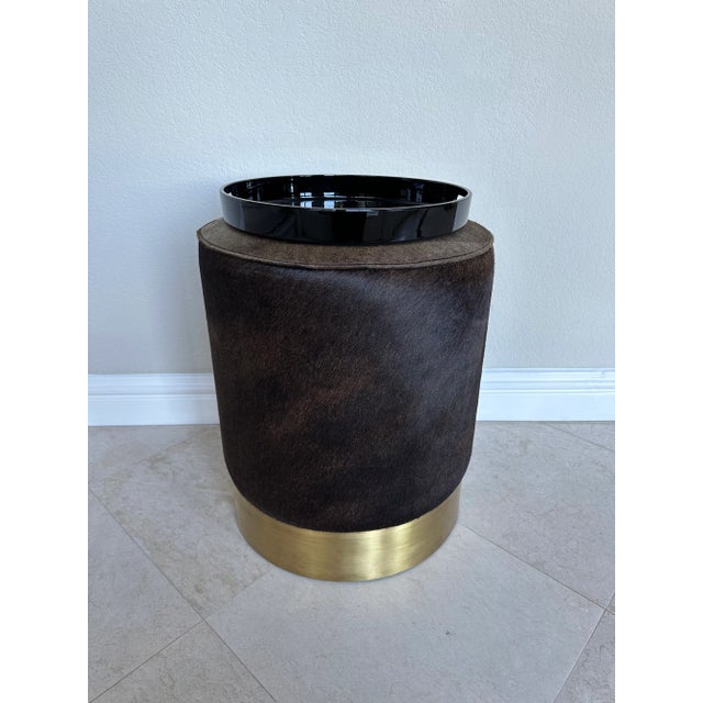 Vintage Hair-on-Hide & Brass Plinth Stool /Ottoman by Arteriors For Sale - Image 10 of 11