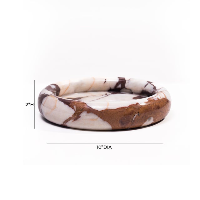 2020s Breccia Marble White Brown Round Edged Catch-All Tray For Sale - Image 5 of 7
