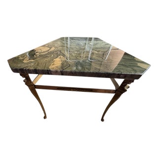 Vintage Brass Stone Top Coffee Table Regency Figural Bagues Attb For Sale