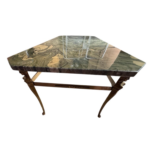 Vintage Brass Stone Top Coffee Table Regency Figural Bagues Attb For Sale