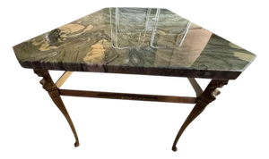 Vintage Brass Stone Top Coffee Table Regency Figural Bagues Attb