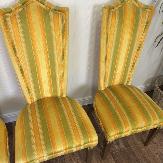 Textile Designer 1970s Velvet Striped High Back Chairs For Sale - Image 7 of 15