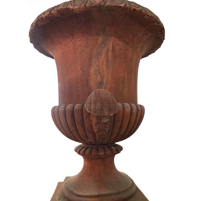 1980s Vintage Italian Terracotta Garden Urn on Pedestal For Sale - Image 5 of 12