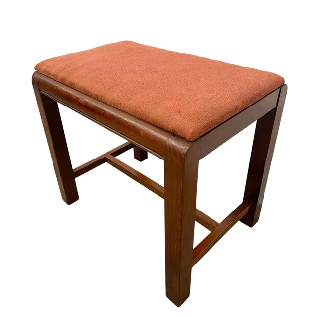 Vintage Mid Century Modern Upholstered Bench Stool With Wooden Frame For Sale - Image 9 of 10