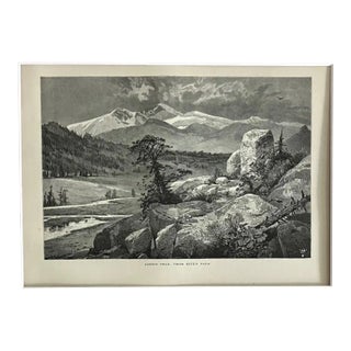 Antique 1874 Wood Engraving, "Long's Peak, from Estes Park" CO in 11x14 Mat For Sale