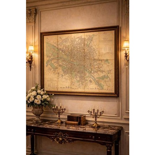 Antique Linen Backed Hand-Colored Map Paris, 1855 For Sale - Image 11 of 12