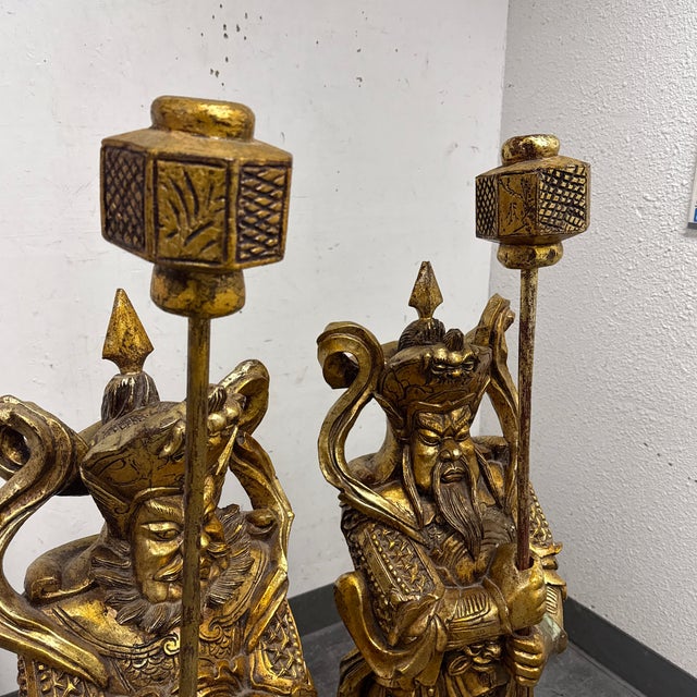Chinese Menshen Warrior Statues, Guan Yu + Wei Tuo Set For Sale - Image 11 of 12