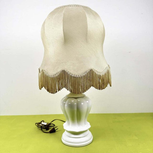 Ceramic Vintage Table Lamp with Ceramic Base and Fabric Lampshade For Sale - Image 7 of 7