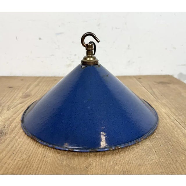 British Industrial Blue Enamel Factory Pendant Lamp, 1950s For Sale - Image 12 of 15