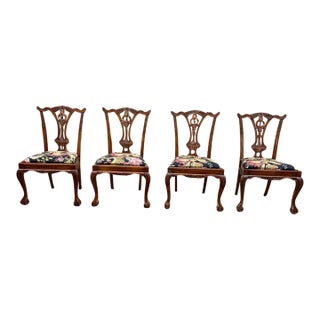 Late 20th Century Chippendale Style Mahogany Carved Dining Chairs- Set of 4 For Sale