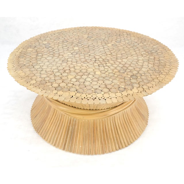 McGuire Sheaf of "Wheat" Style 36" Round c1970s Mid Century Modern Coffee Table MINT For Sale - Image 4 of 10