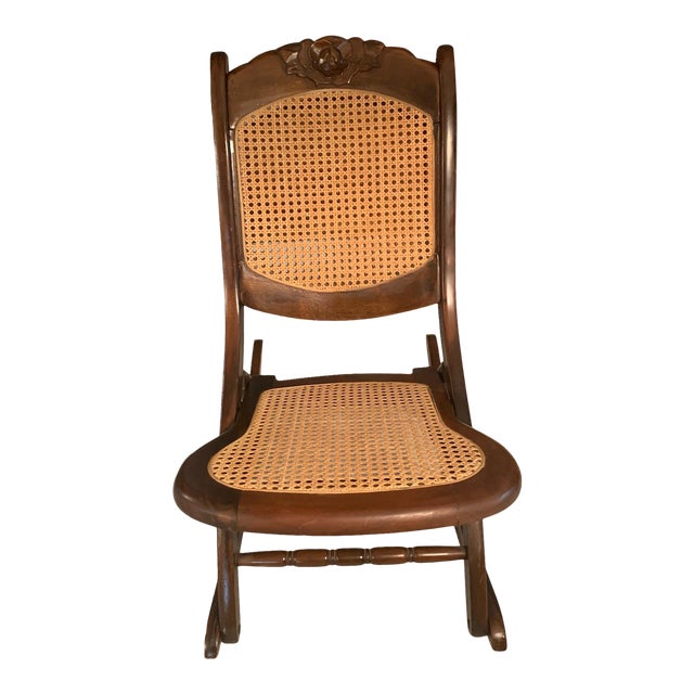 Vintage Folding Wooden Rocking Chair With Cane Seat And Back Chairish