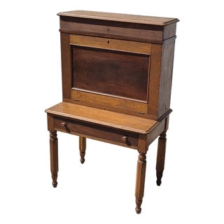 19th Century Early American Solid Oak Plantation Style Drop-Down Secretary Desk For Sale