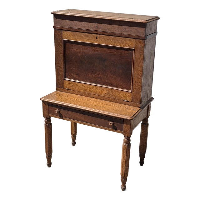 19th Century Early American Solid Oak Plantation Style Drop-Down Secretary Desk For Sale