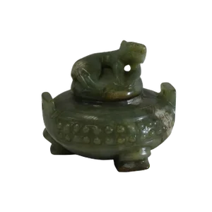 Chinese Jade Green Color Stone Carved Incense Holder Display Art