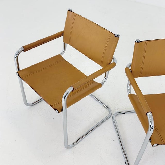Mid-Century Modern Bauhaus Leather B34 Armchairs by Mart Stam & Marcel Breuer for Fasem, Italy, 1985, Set of 6 For Sale - Image 10 of 18