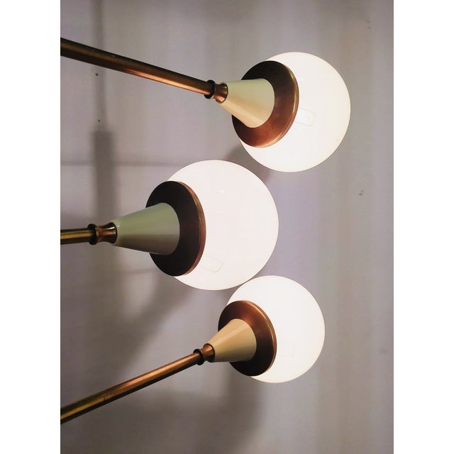 Mid-Century Brass Chandelier with 6 Opaline Spheres, Italy, 1960s For Sale - Image 9 of 14