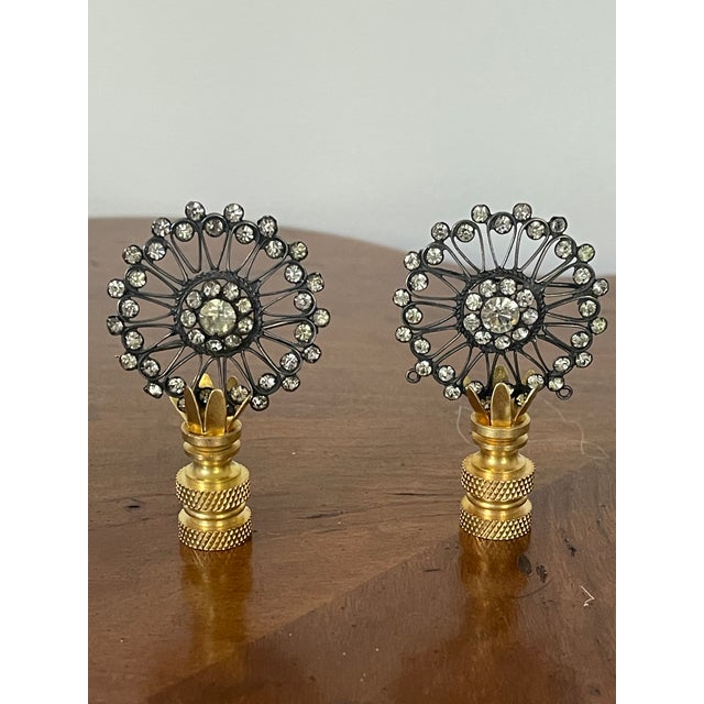 Splendid pair of silver Zirconia pair of lamp finials on brass bases.