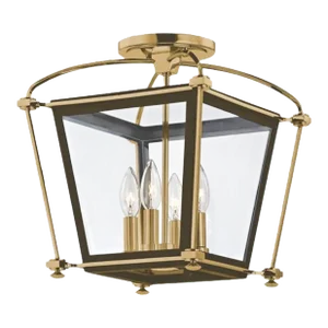 Hollis Semi Flush Aged Brass Lantern By Hudson Valley 3610-AGB