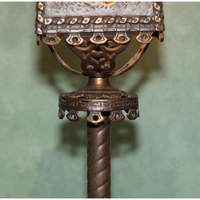 American Gothic Revival Bronze and Amber Glass Ship Lantern Floor Lamps, 1920, Set of 2 For Sale - Image 9 of 18