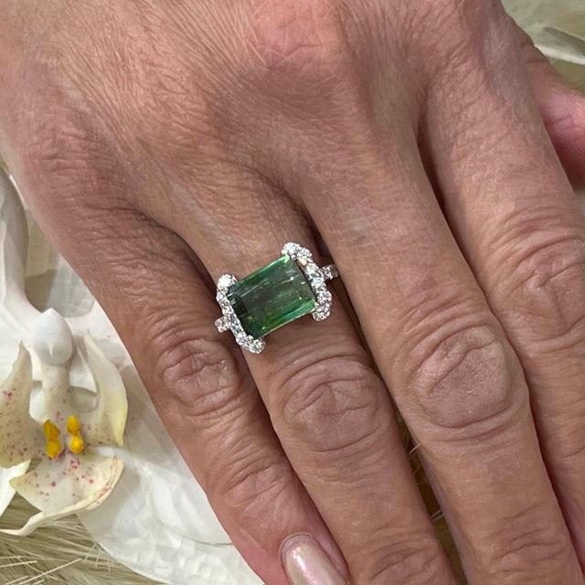 Natural Tourmaline Diamond Ring Size 6.5 14k W Gold 4.2 TCW Certified $5,975 217859 This is a one of a Kind Unique Custom...