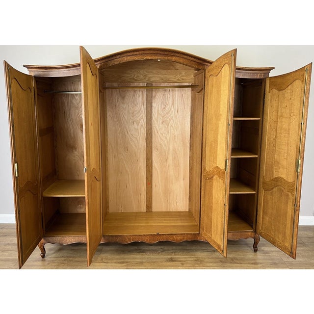 Vintage French Louis XVI Style Carved Oak 4-Door Armoire For Sale - Image 10 of 11