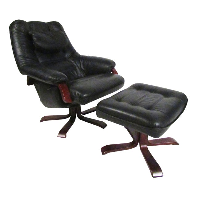 Swedish Modern Swiveling Lounge Chair and Ottoman For Sale