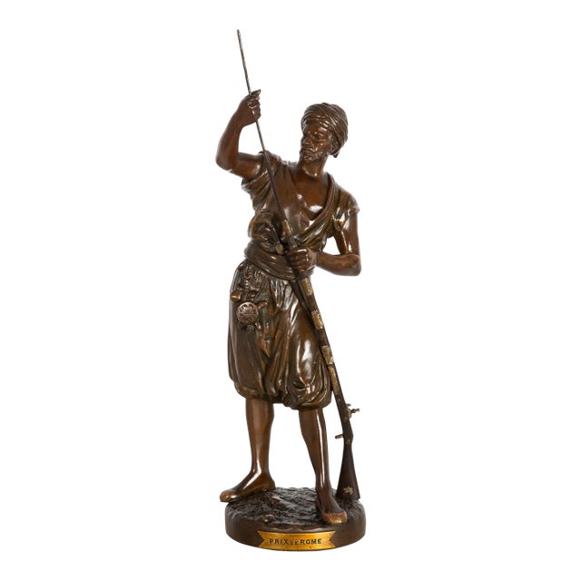 Rare French Orientalist Bronze Sculpture Arab Warrior After Jean Didier Debut For Sale