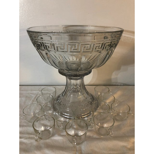 Vintage 1930s Heisey Greek Key Punch Bowl and Stand With Cups - 15 Piece Set For Sale - Image 13 of 13