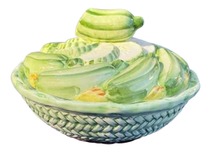 Vintage Cucumber Majolica Serving Dish With Lid- 2 Pieces