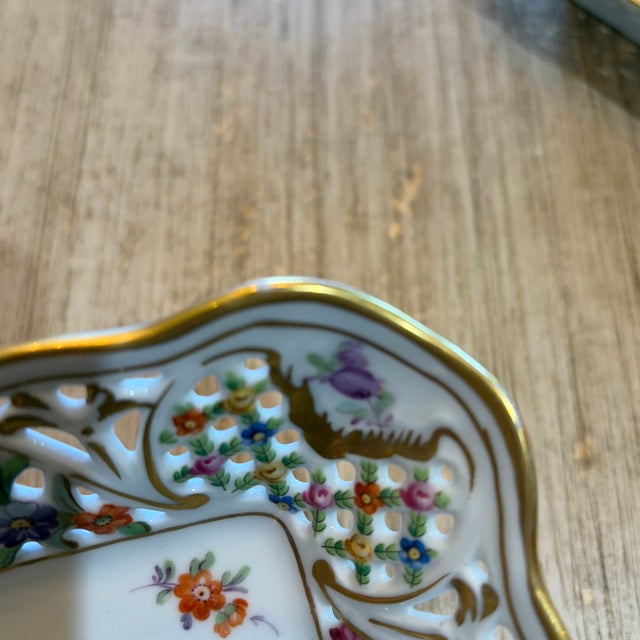 Square Antique Schumann Bavaria Hand Painted Cutwork Dish For Sale In Aspen - Image 6 of 7