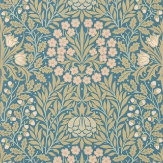 Morris & Co. Daisy & Oak Wallpaper in Powder Blue/Blush- a sample For Sale