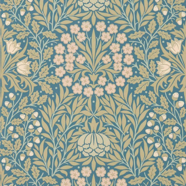 Morris & Co. Daisy & Oak Wallpaper in Powder Blue/Blush- a sample For Sale