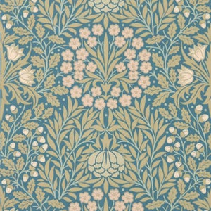 Morris & Co. Daisy & Oak Wallpaper in Powder Blue/Blush- a sample