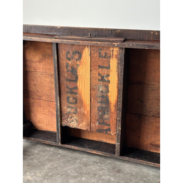 Antique Oak General Store Table With Salvaged Crate Drawer, Late 19th Century For Sale - Image 13 of 16