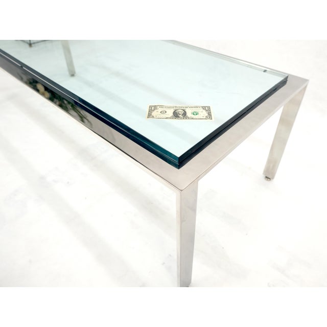 Solid Stainless Steel Base 3/4" Thick Glass Rectangle Coffee Table Mid Century For Sale - Image 10 of 10