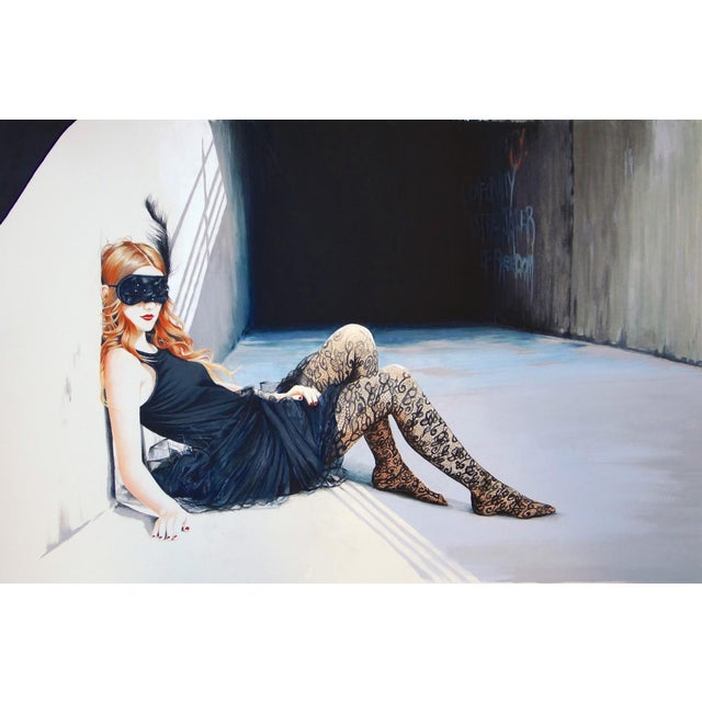 Intermission features a figure draped in elegant attire, exuding a sense of poised vulnerability. The contrasting elements...