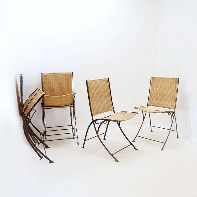 Mid-Century French Folding Chairs in Wicker and Iron, 1960s, Set of 6 For Sale - Image 9 of 17