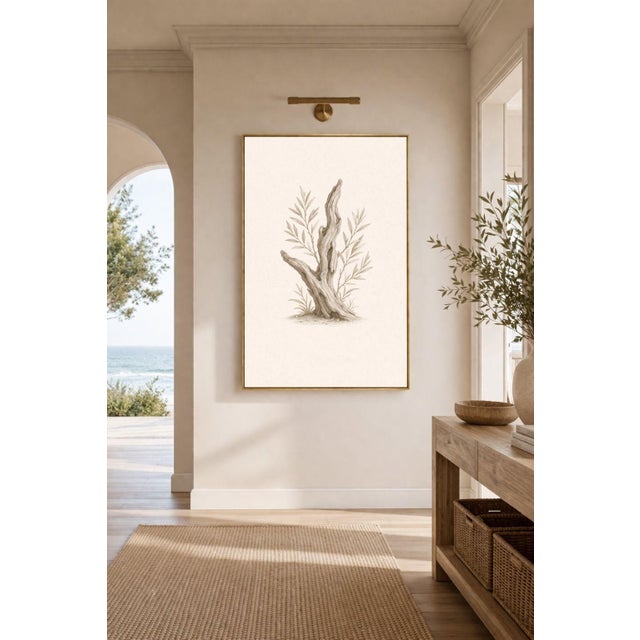 Contemporary Driftwood Botanical Study, Minimal Coastal Nature Art Print, 24" × 36" For Sale - Image 3 of 10
