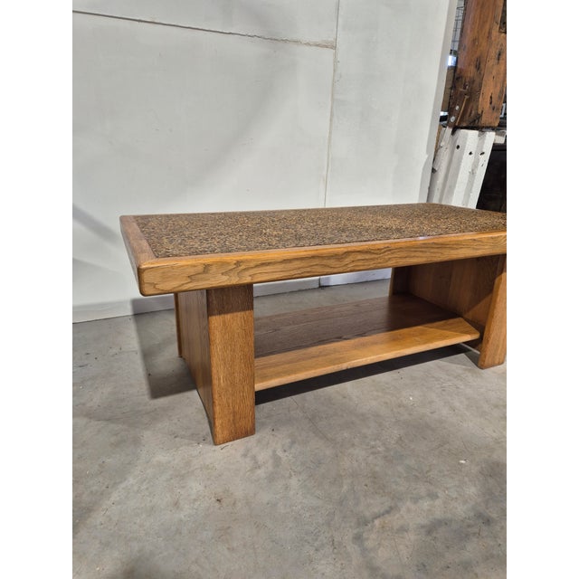 Rustic Japandi Style Oak and Pebble Coffee Table, 1980s For Sale - Image 3 of 12