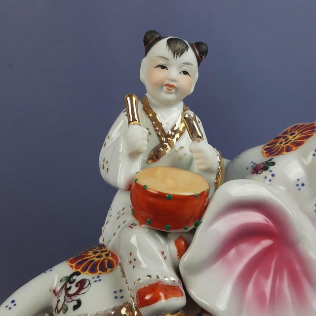 Vintage Porcelain Sculpture of Elephant with Drummer, 1970s For Sale - Image 13 of 18