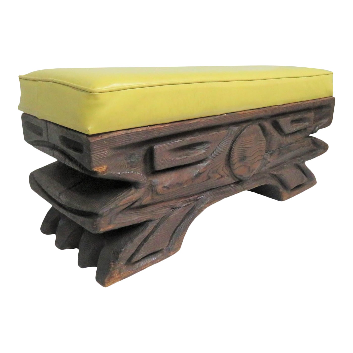 Witco Tiki Carved Pine Bench Chairish