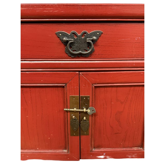 Red Vintage Chinese Red Lacquered Altar-Form Small Chest For Sale - Image 8 of 10