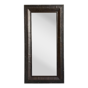 Vintage Industrial Black Metal & Brass Stud Mirror