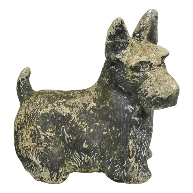 Vintage Scottish Terrier Scotty Dog 12" Small Cast Stone Concrete Garden Figure For Sale