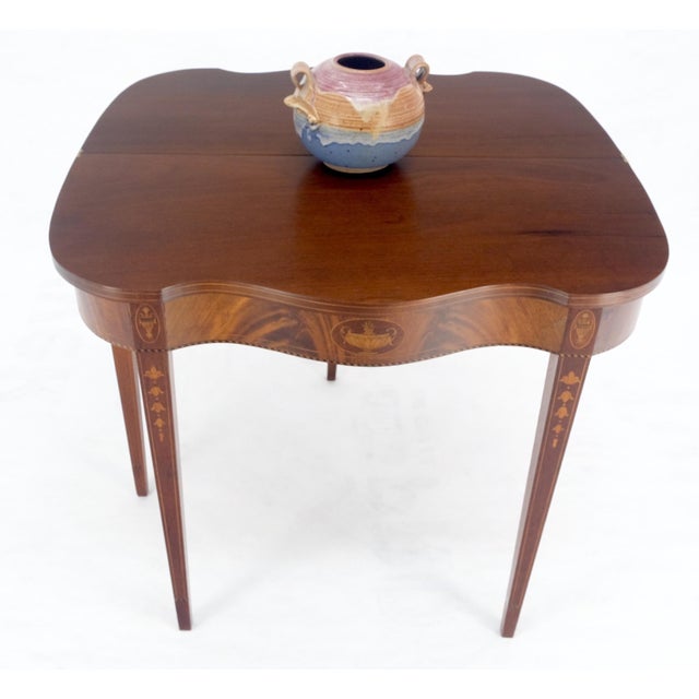 Fine Inlaid Serpentine Front Federal Style Flip Top Console Sofa Table MINT For Sale - Image 12 of 18