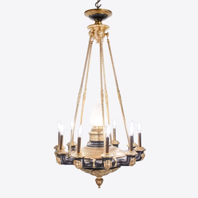 Neoclassical Early 20th C. French Louis-Philippe Revival Gilt and Patinated Bronze Chandelier For Sale - Image 3 of 18