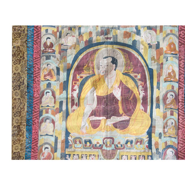 Asian Antique Late 19th Century Thangka with the Portrait of a Tibetan Monk For Sale - Image 3 of 11